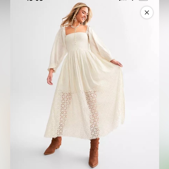 Free People Cream Long Sleeve Dress with Eyelet Hem - Picture 2 of 2